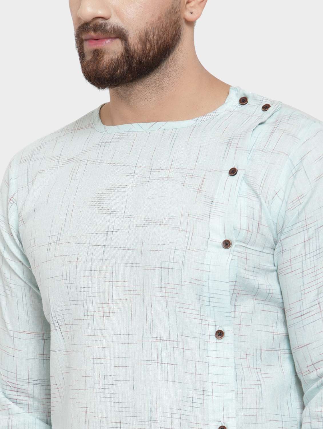 men self design long sleeve asymmetric kurta - 22182586 -  Standard Image - 4