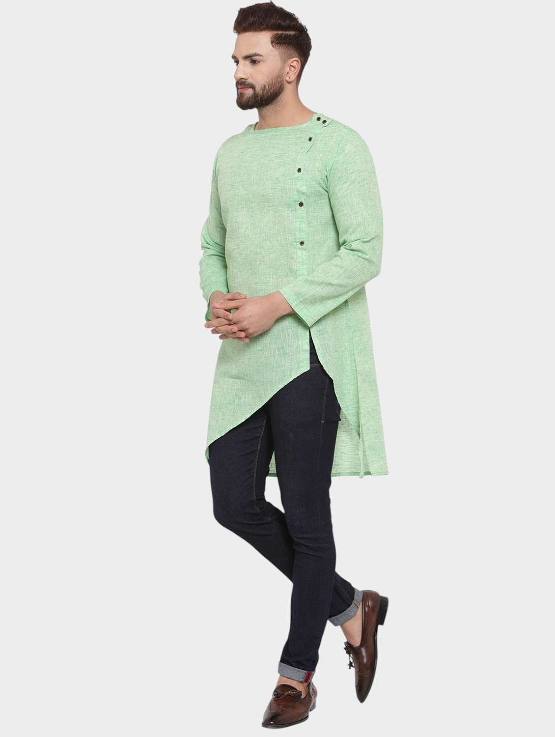 men self design long sleeve asymmetric kurta - 22182587 -  Standard Image - 4