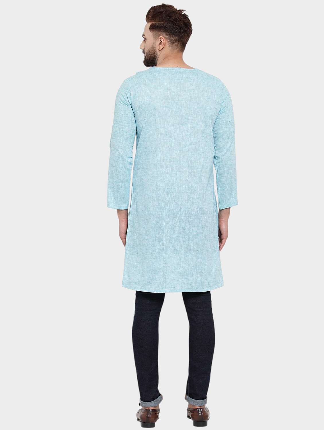 men self design long sleeve asymmetric kurta - 22182588 -  Standard Image - 4