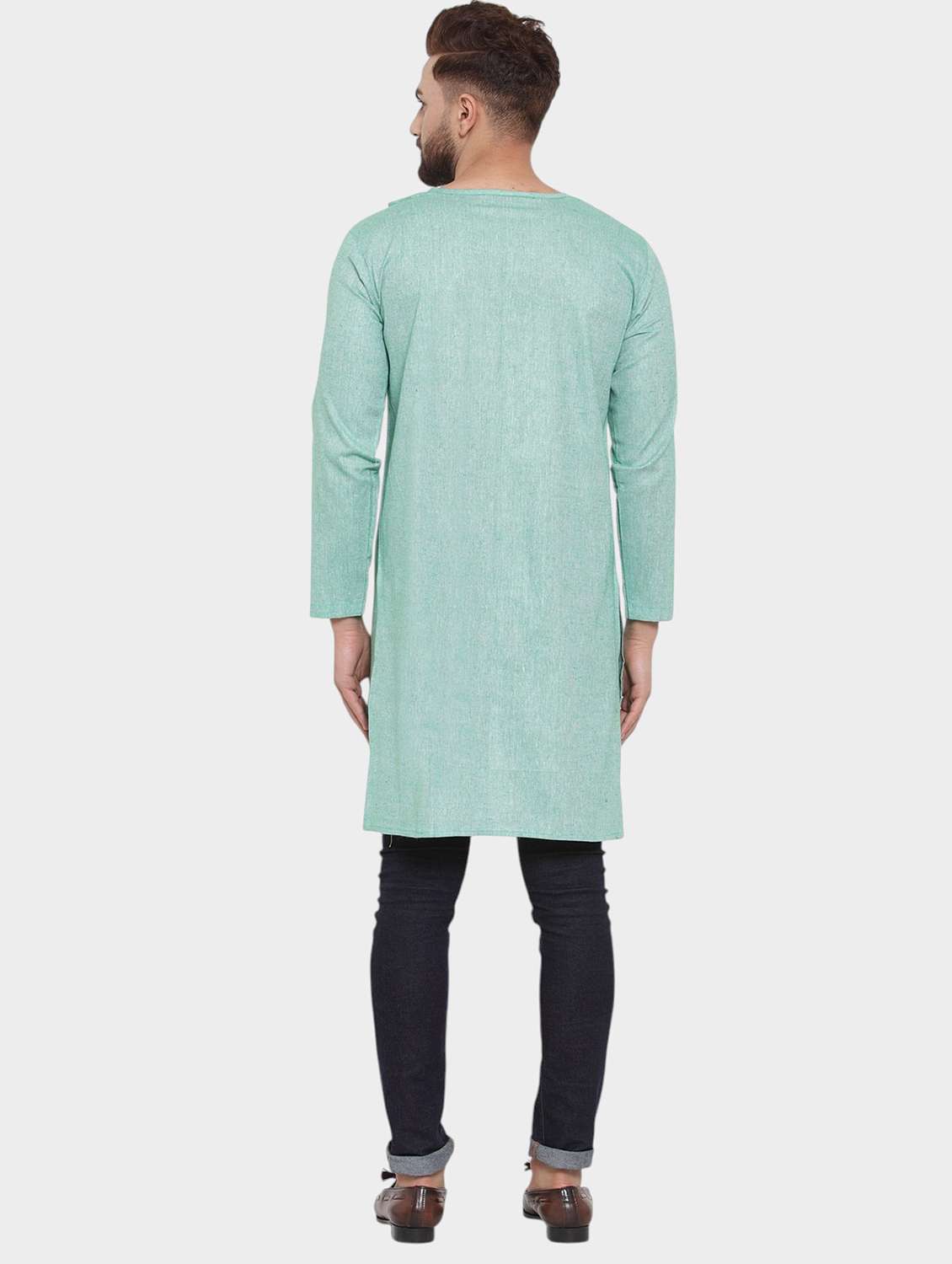 men solid long sleeve asymmetric kurta - 22182589 -  Standard Image - 4