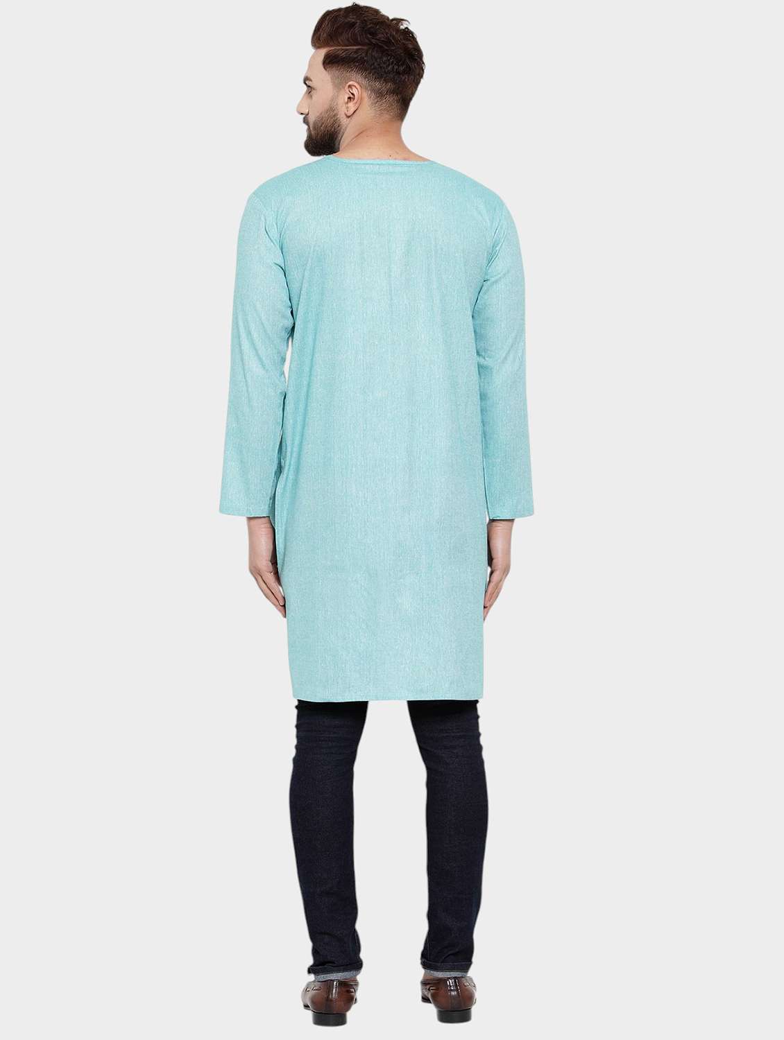 men solid long sleeve asymmetric kurta - 22182590 -  Standard Image - 4