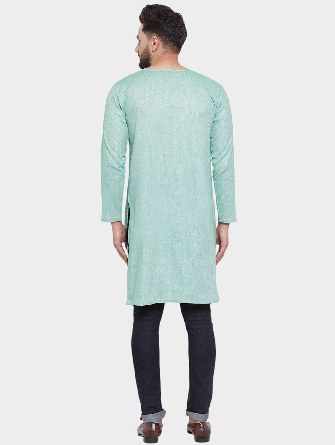 men solid long sleeve asymmetric kurta - 22182591 -  Standard Image - 4