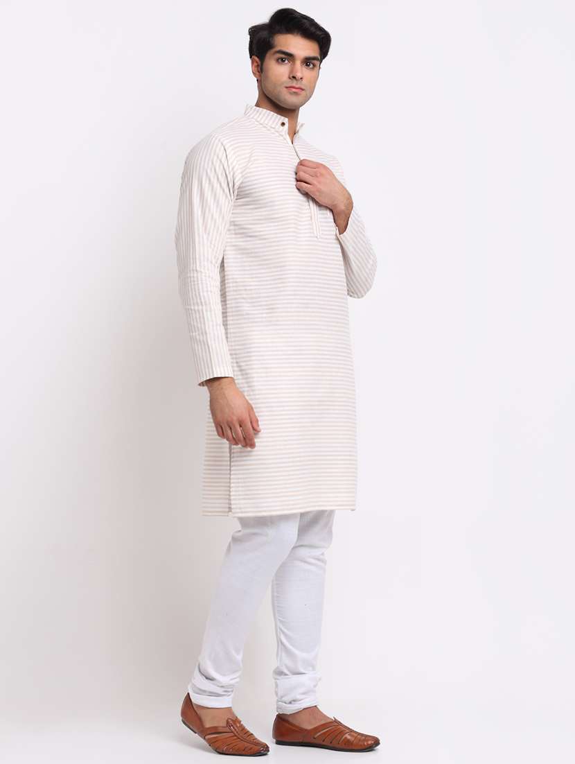 men striped mandarin neck long kurta - 22182592 -  Standard Image - 1