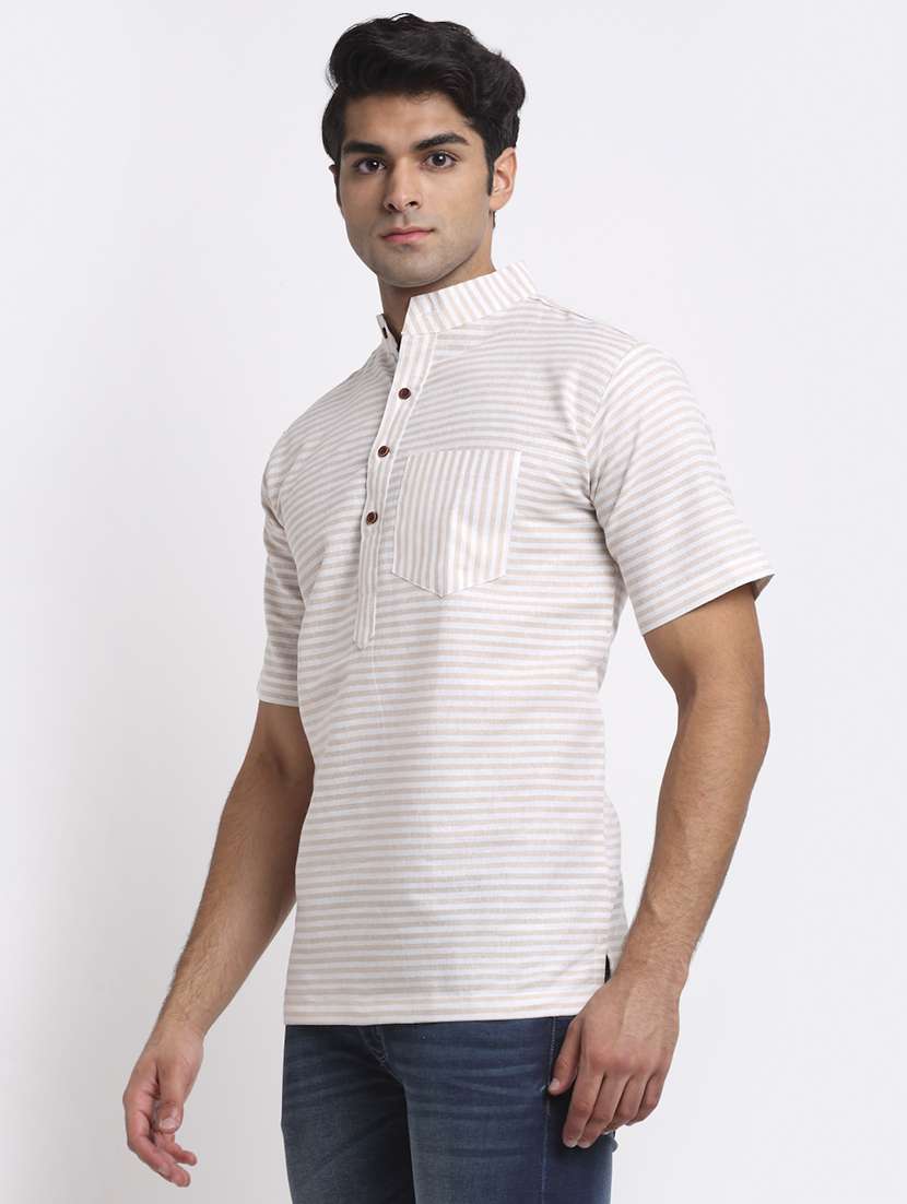 men striped mandarin neck short kurta - 22182593 -  Standard Image - 1