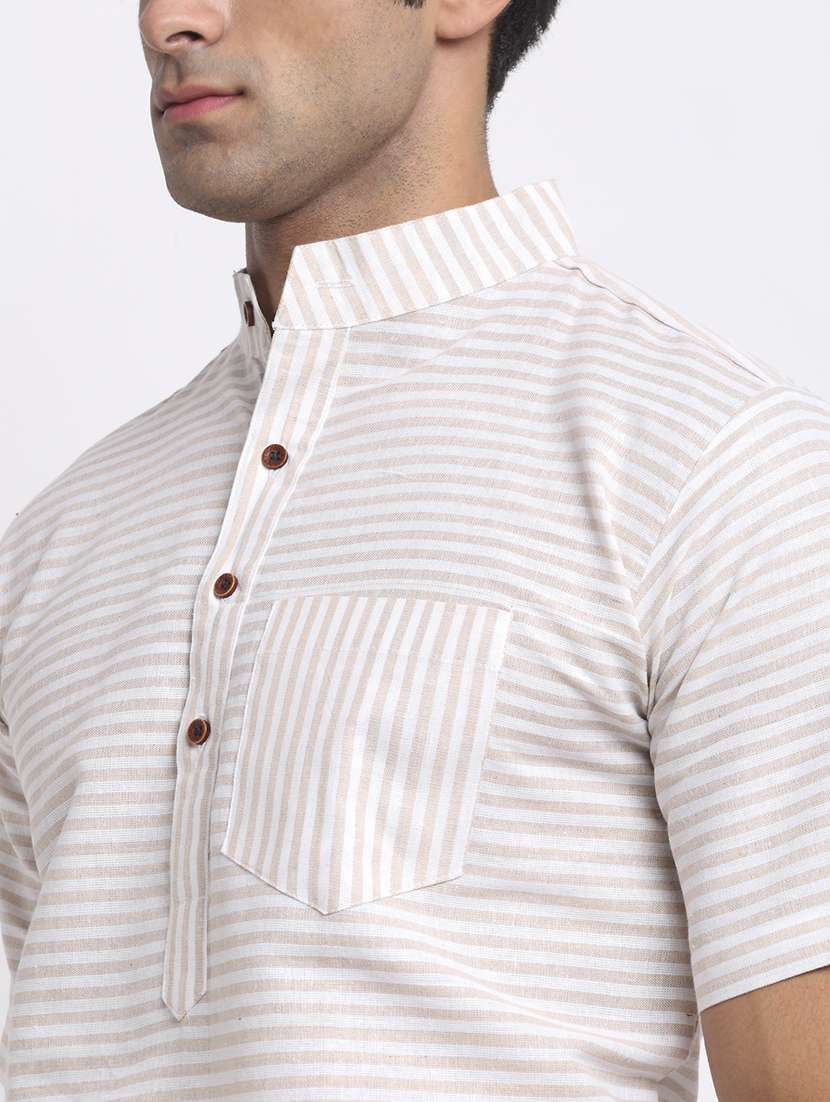 men striped mandarin neck short kurta - 22182593 -  Standard Image - 4
