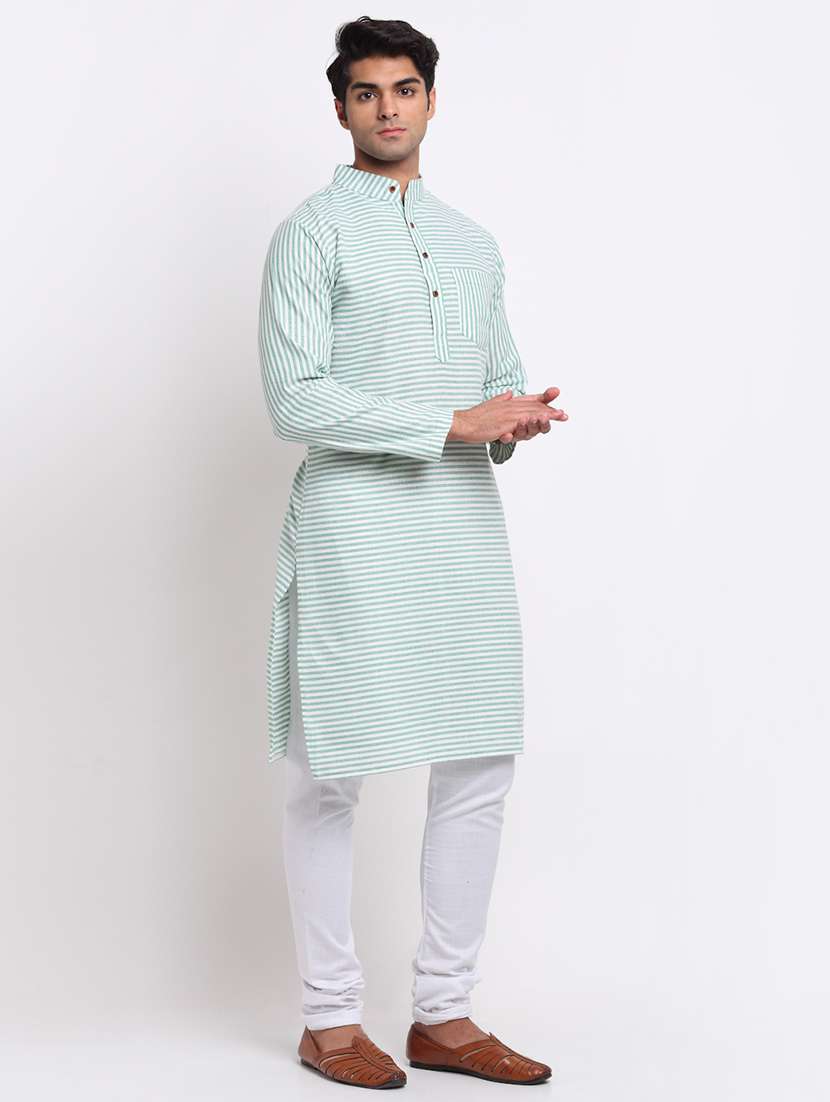 men striped mandarin neck long kurta - 22182594 -  Standard Image - 1