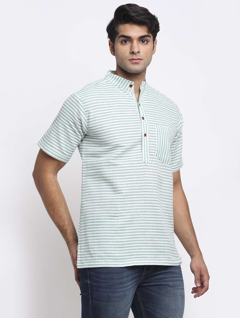 men striped mandarin neck short kurta - 22182595 -  Standard Image - 1