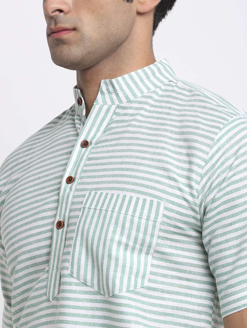 men striped mandarin neck short kurta - 22182595 -  Standard Image - 4