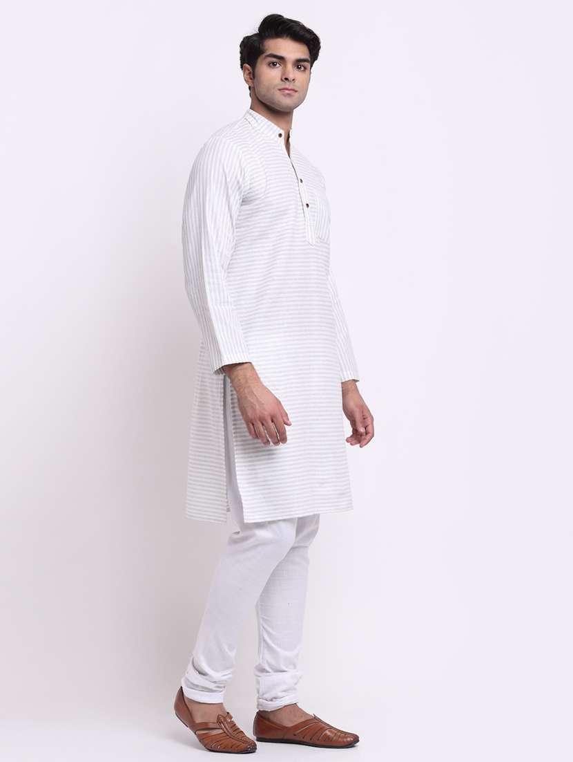 men striped mandarin neck long kurta - 22182596 -  Standard Image - 1