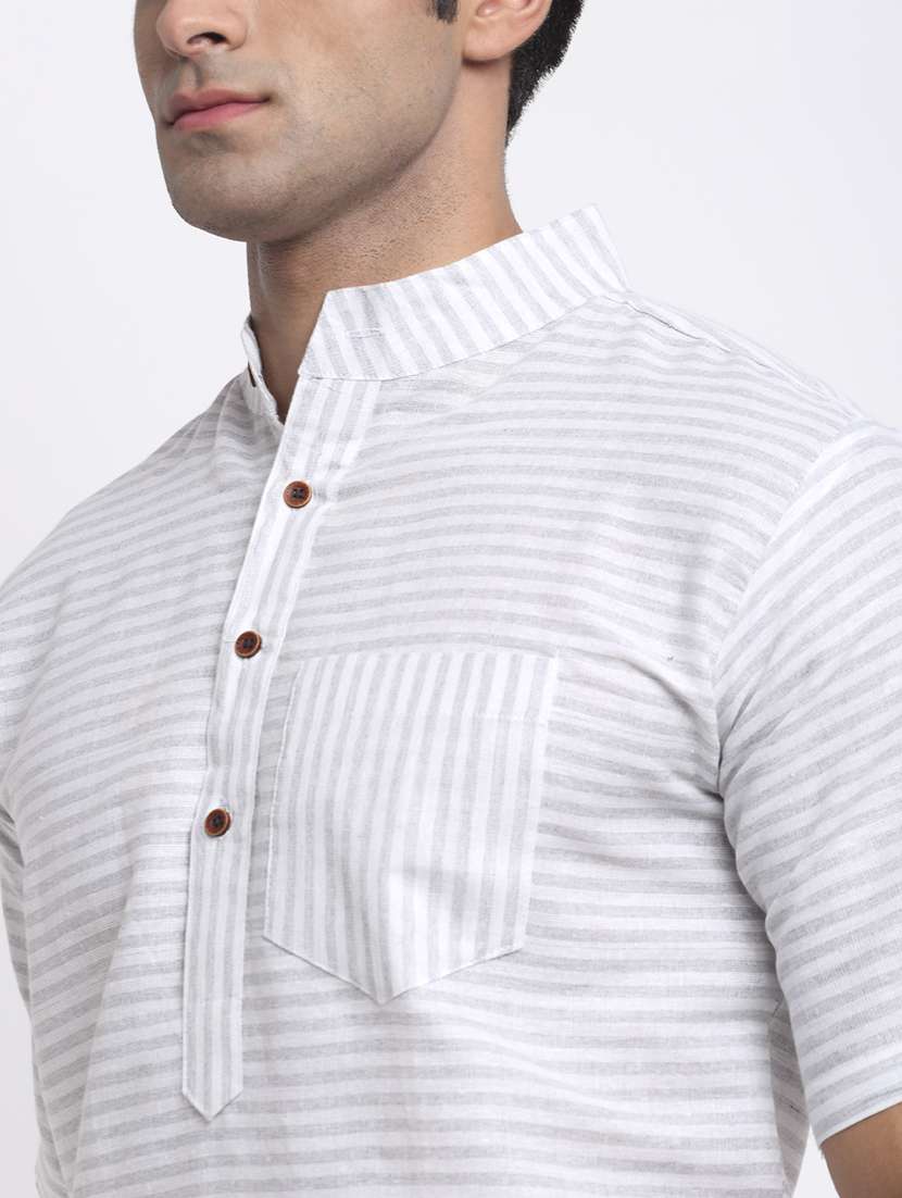 men striped mandarin neck short kurta - 22182597 -  Standard Image - 4