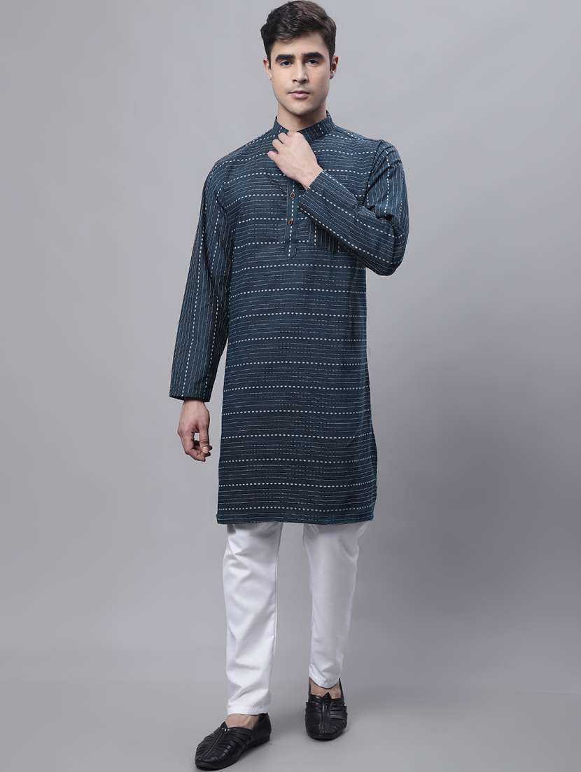 men self design mandarin neck long kurta - 22182598 -  Standard Image - 1