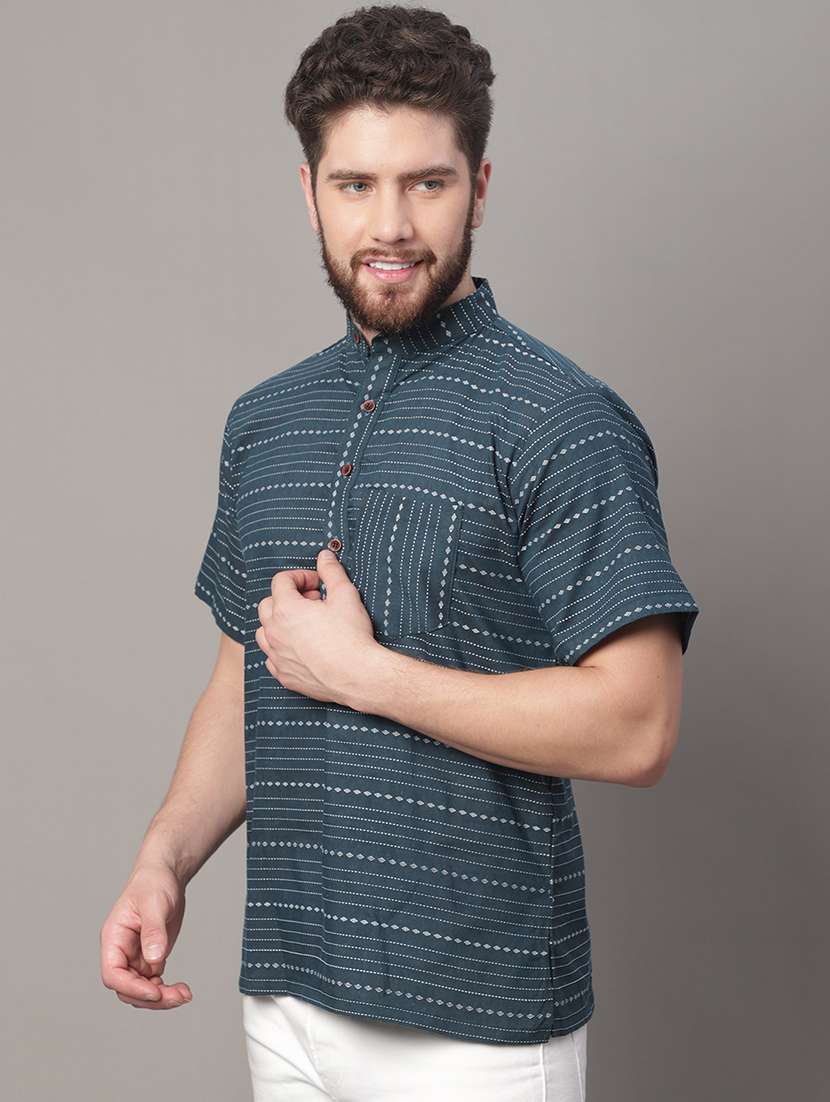 men self design mandarin neck short kurta - 22182599 -  Standard Image - 1