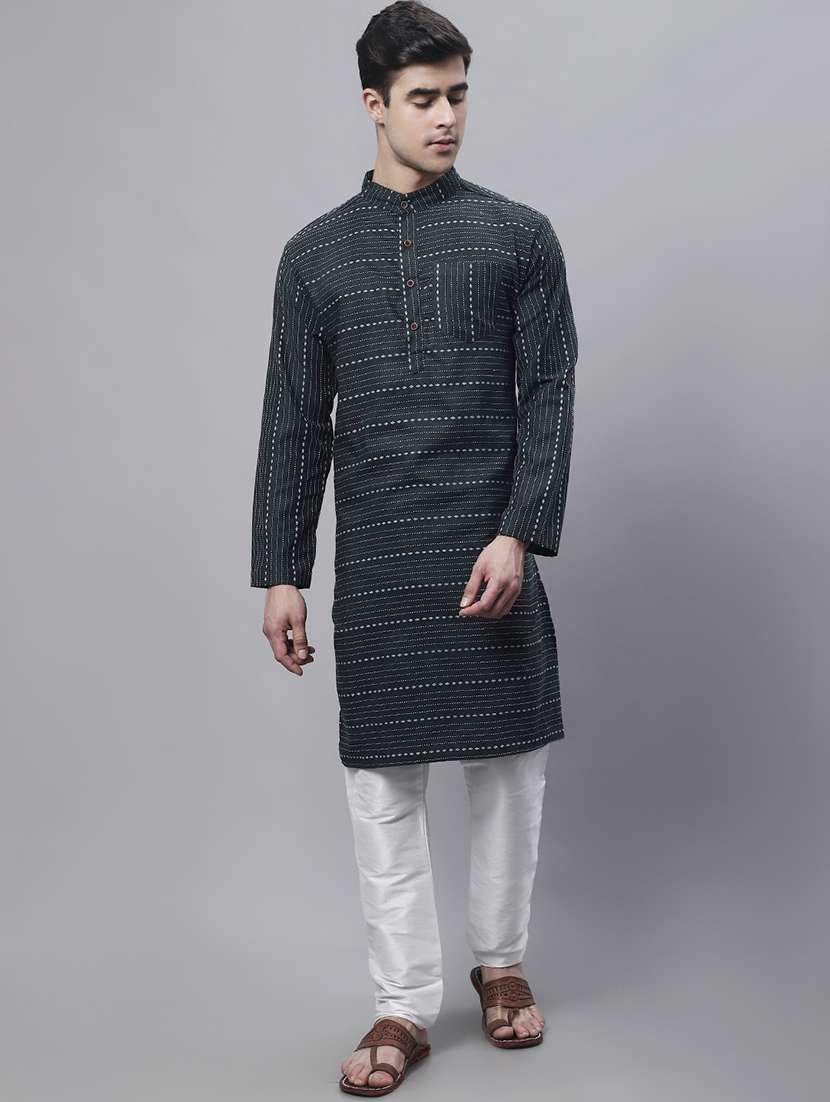men self design mandarin neck long kurta - 22182600 -  Standard Image - 1