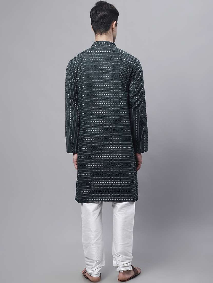 men self design mandarin neck long kurta - 22182600 -  Standard Image - 4