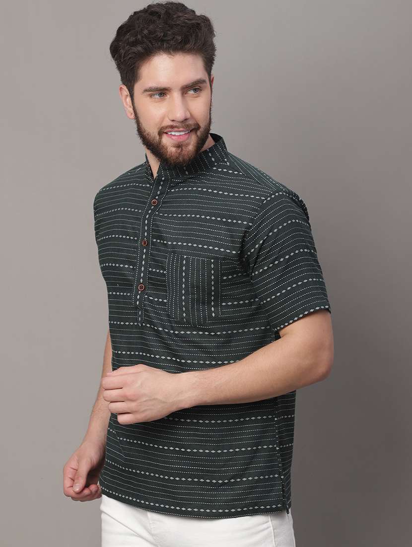 men self design mandarin neck short kurta - 22182601 -  Standard Image - 1