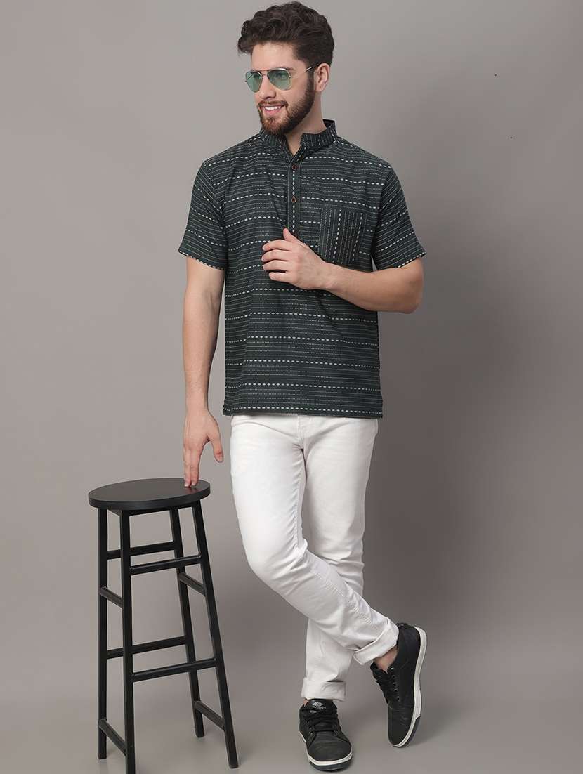 men self design mandarin neck short kurta - 22182601 -  Standard Image - 4