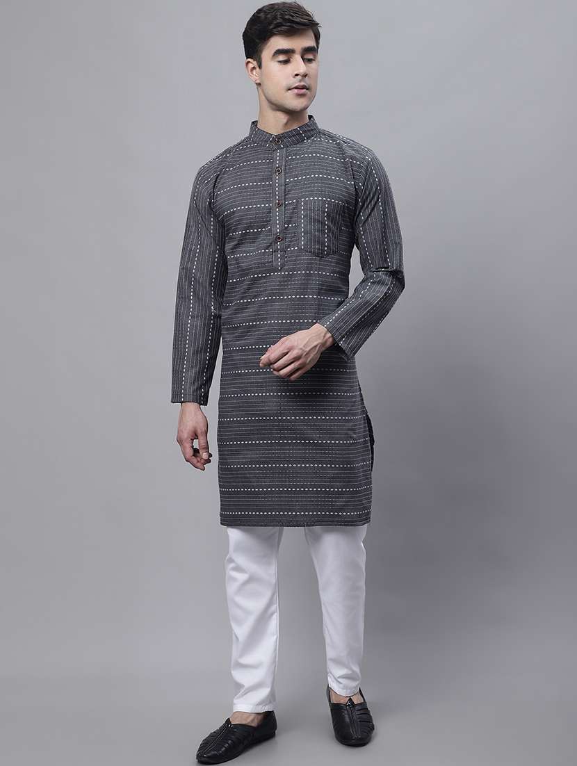 men self design mandarin neck long kurta - 22182602 -  Standard Image - 1
