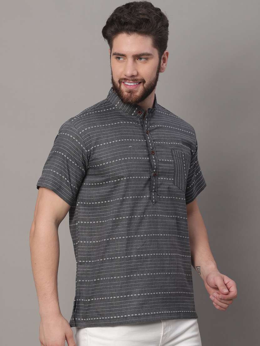 men self design mandarin neck short kurta - 22182603 -  Standard Image - 1