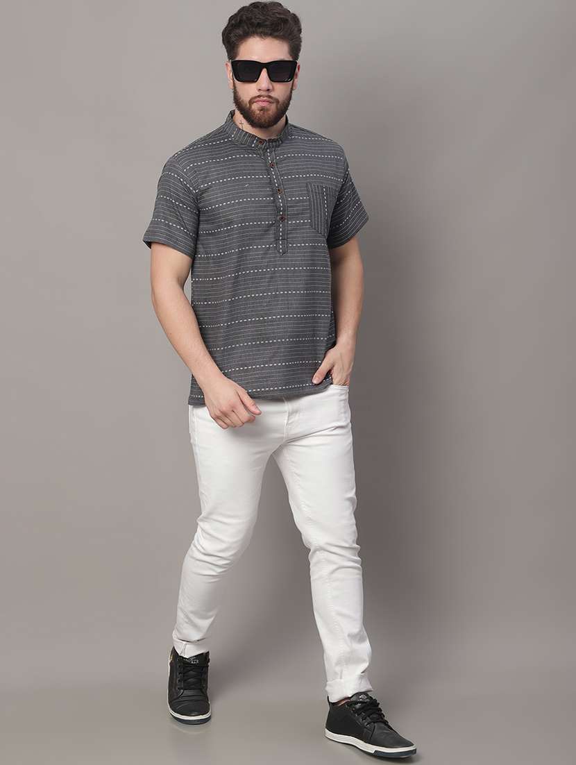 men self design mandarin neck short kurta - 22182603 -  Standard Image - 4