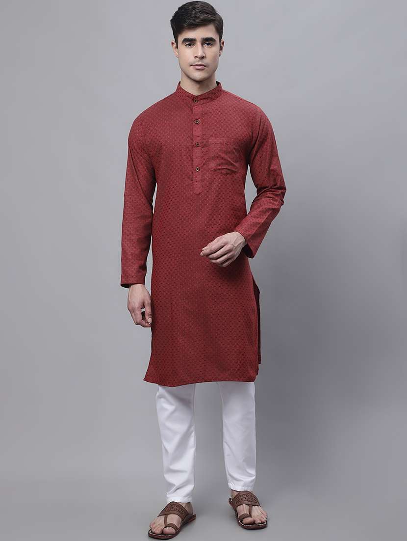men self design mandarin neck long kurta - 22182604 -  Standard Image - 1