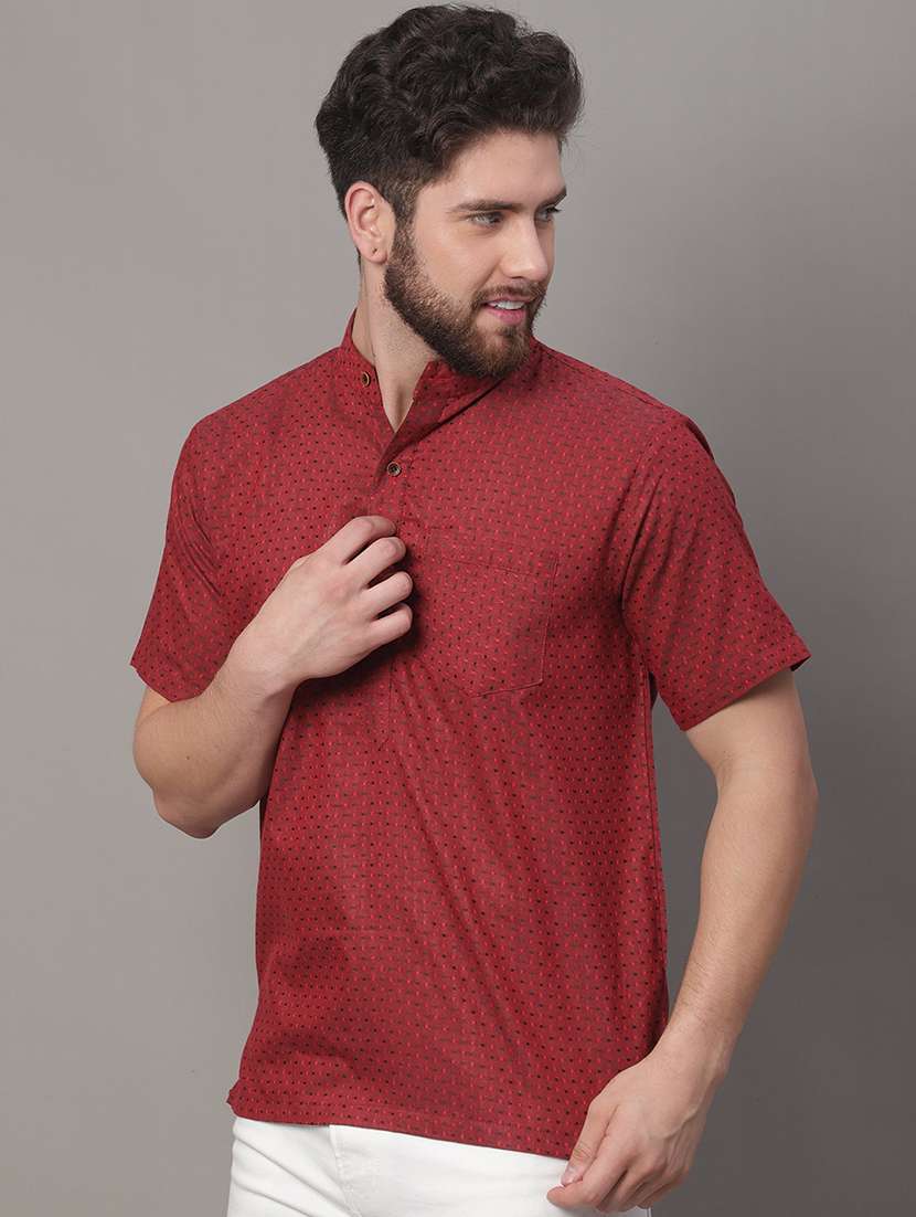 men self design mandarin neck short kurta - 22182605 -  Standard Image - 1