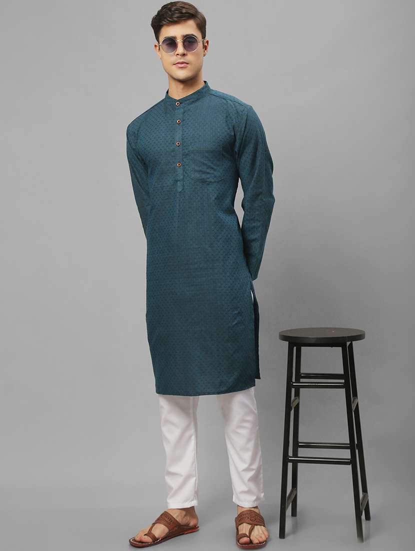 men self design mandarin neck long kurta - 22182606 -  Standard Image - 1