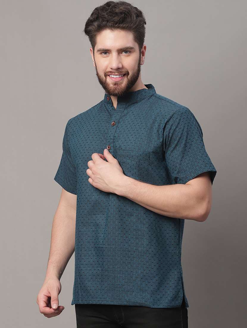 men self design mandarin neck short kurta - 22182607 -  Standard Image - 1