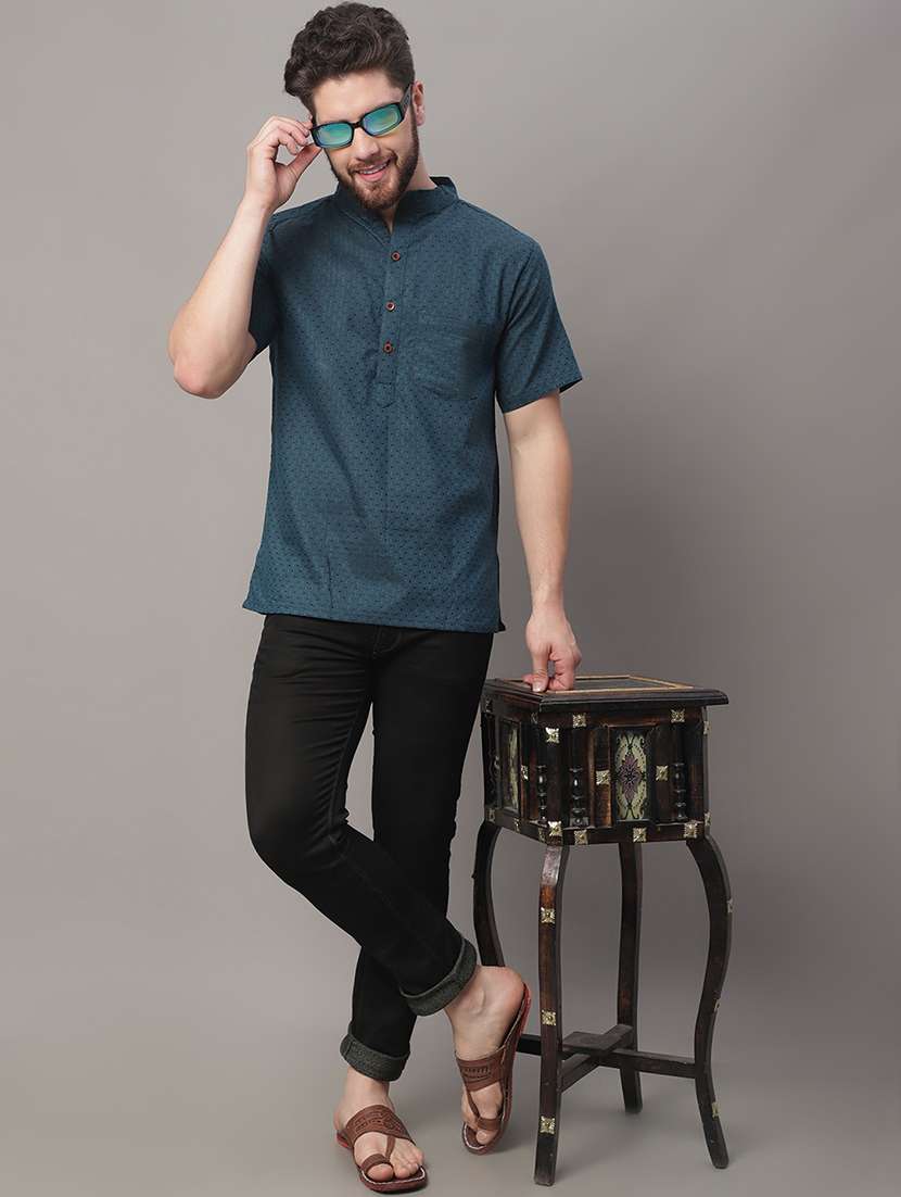 men self design mandarin neck short kurta - 22182607 -  Standard Image - 4