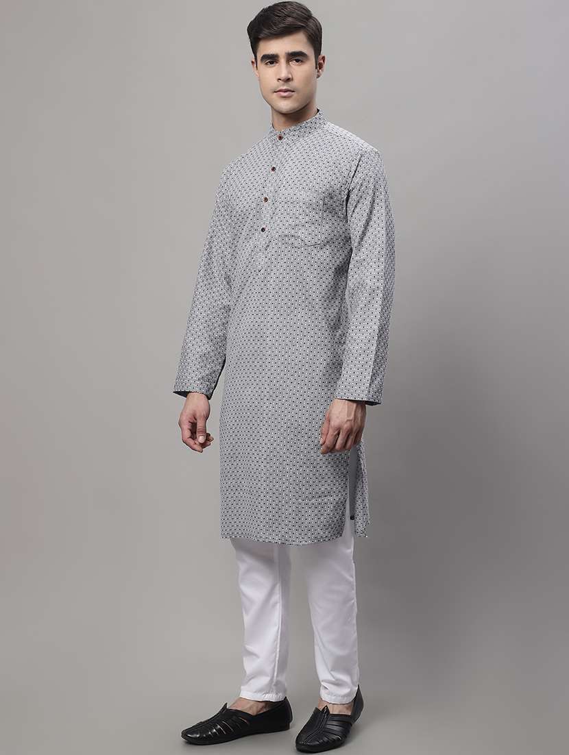 men self design mandarin neck long kurta - 22182608 -  Standard Image - 1