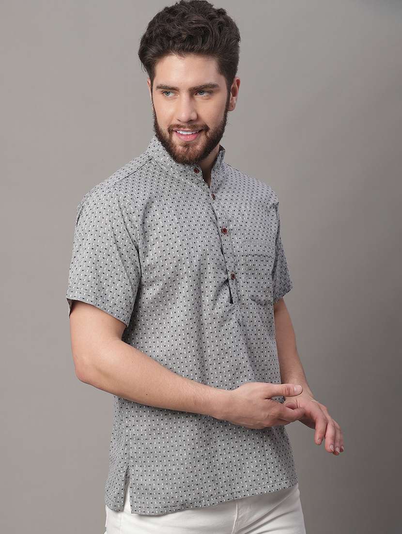 men self design mandarin neck short kurta - 22182609 -  Standard Image - 1