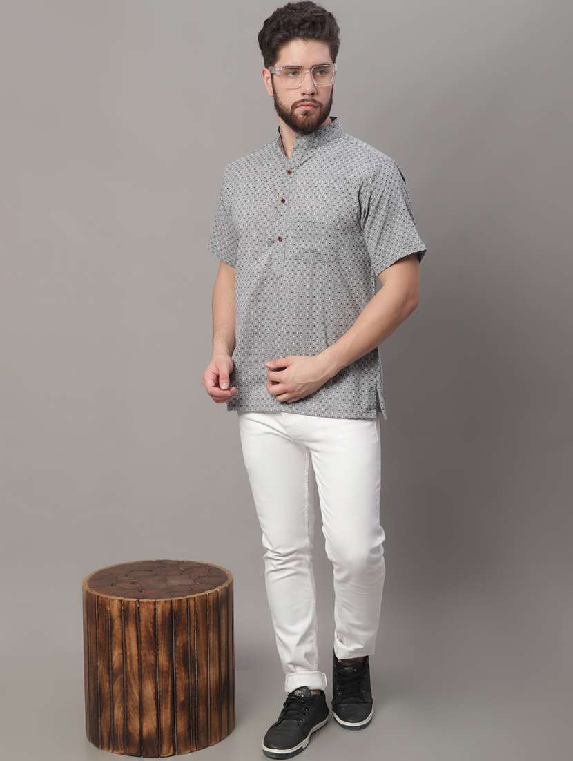 men self design mandarin neck short kurta - 22182609 -  Standard Image - 4