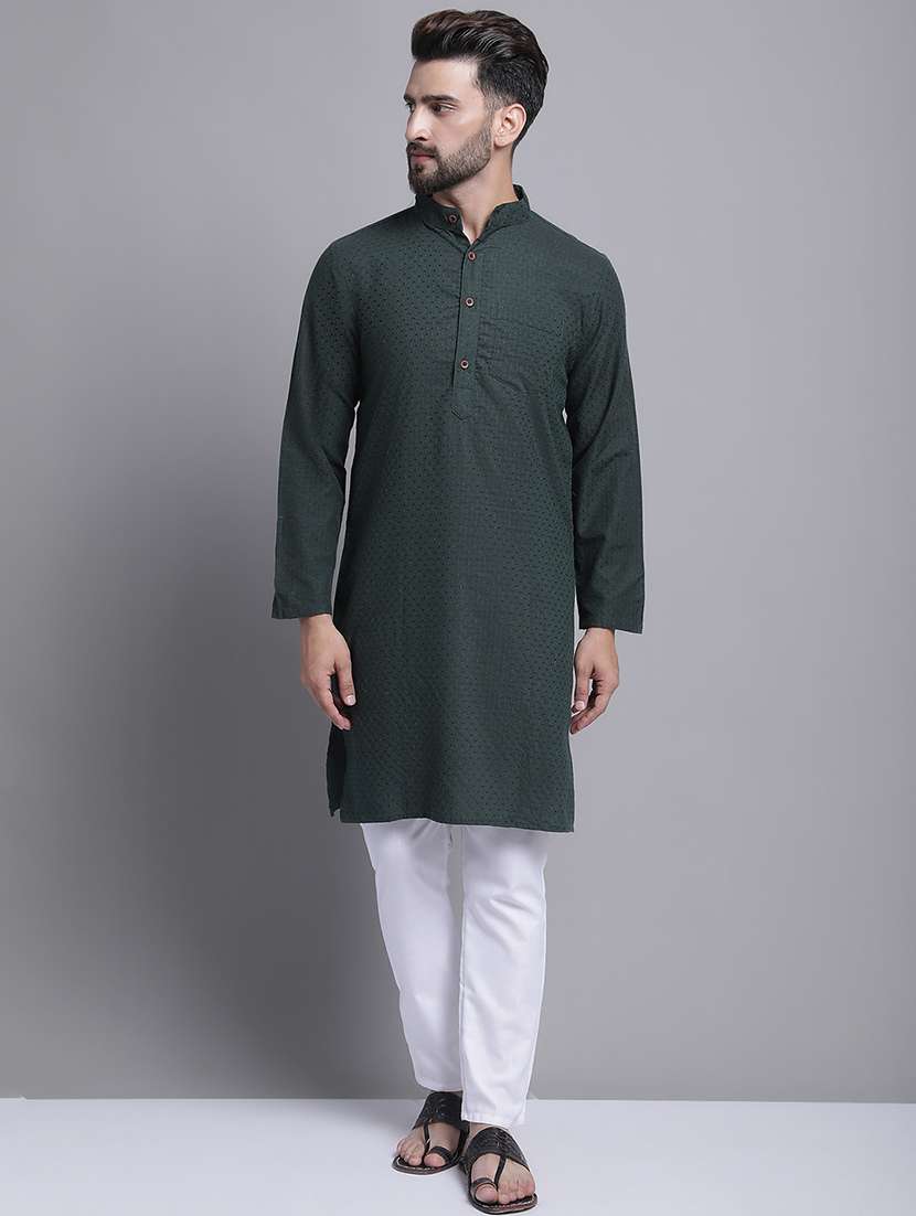 men self design mandarin neck long kurta