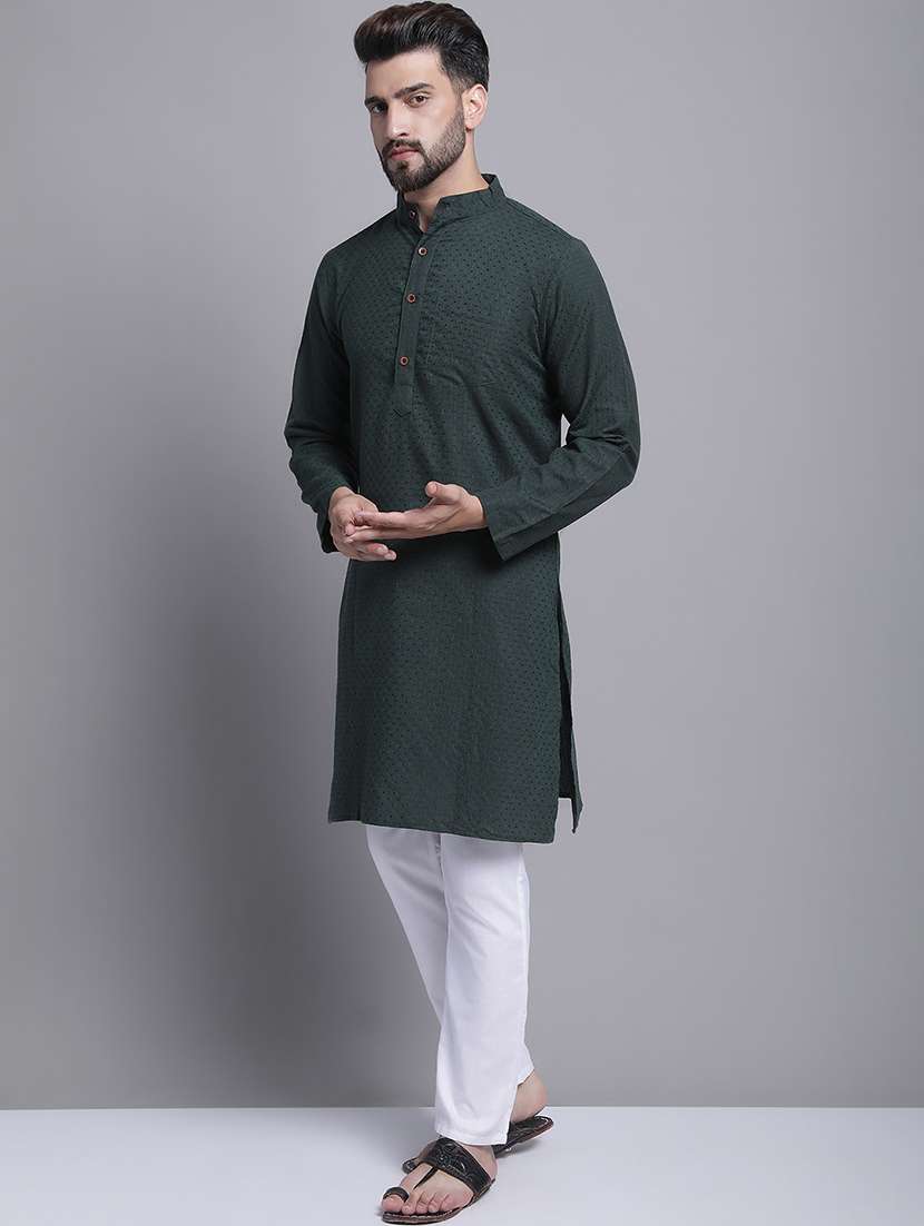men self design mandarin neck long kurta - 22182610 -  Standard Image - 1