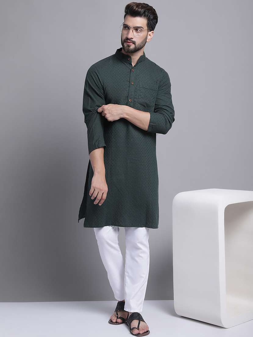 men self design mandarin neck long kurta - 22182610 -  Standard Image - 4