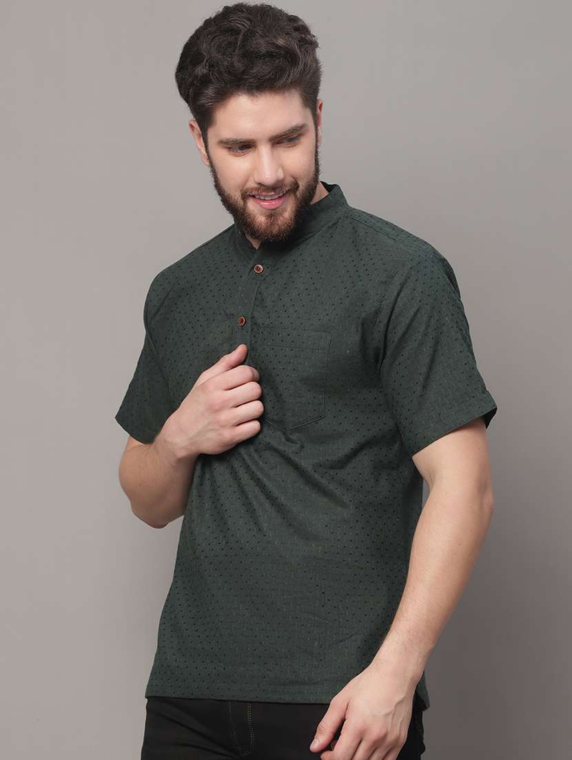 men self design mandarin neck short kurta - 22182611 -  Standard Image - 1