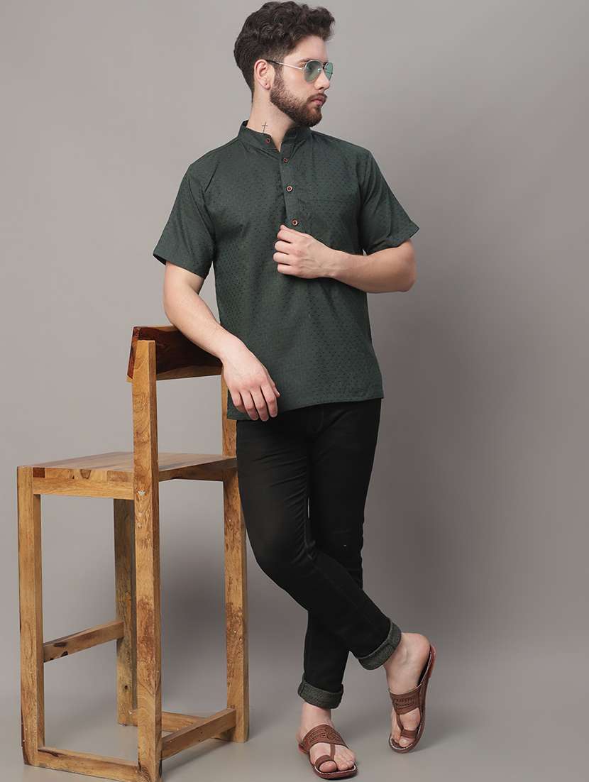 men self design mandarin neck short kurta - 22182611 -  Standard Image - 4