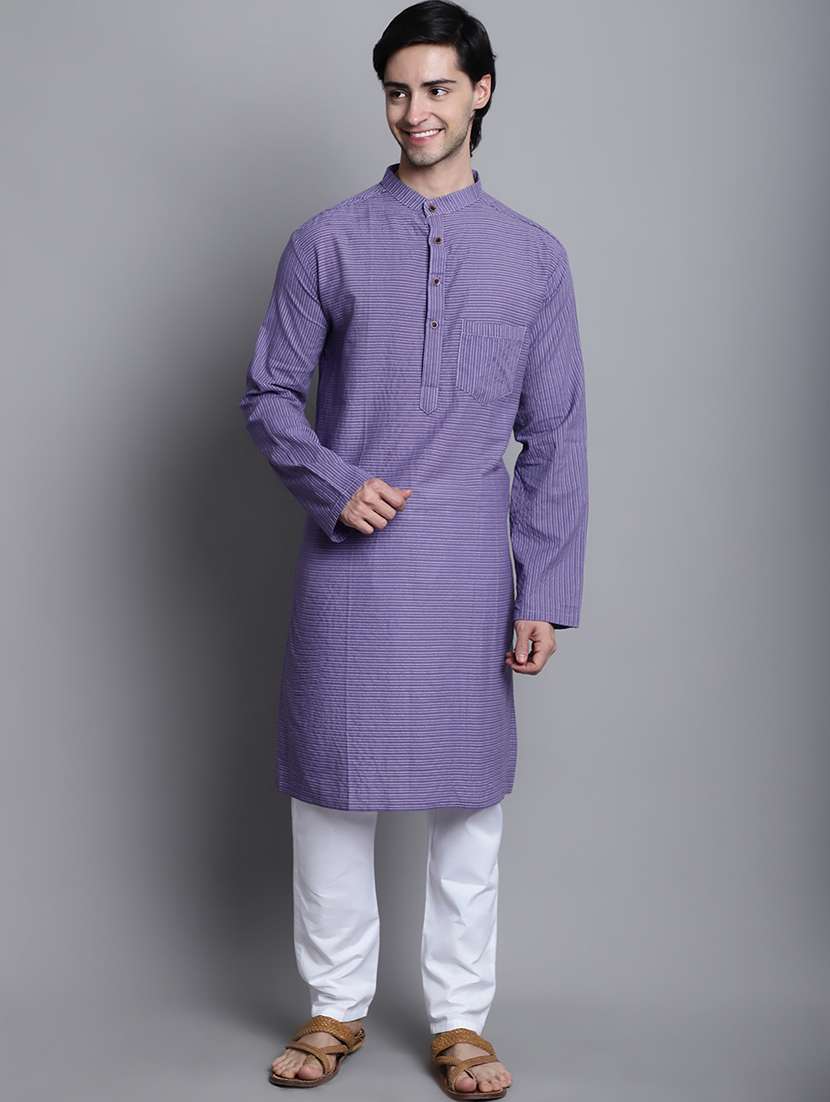 men striped mandarin neck long kurta - 22182612 -  Standard Image - 1