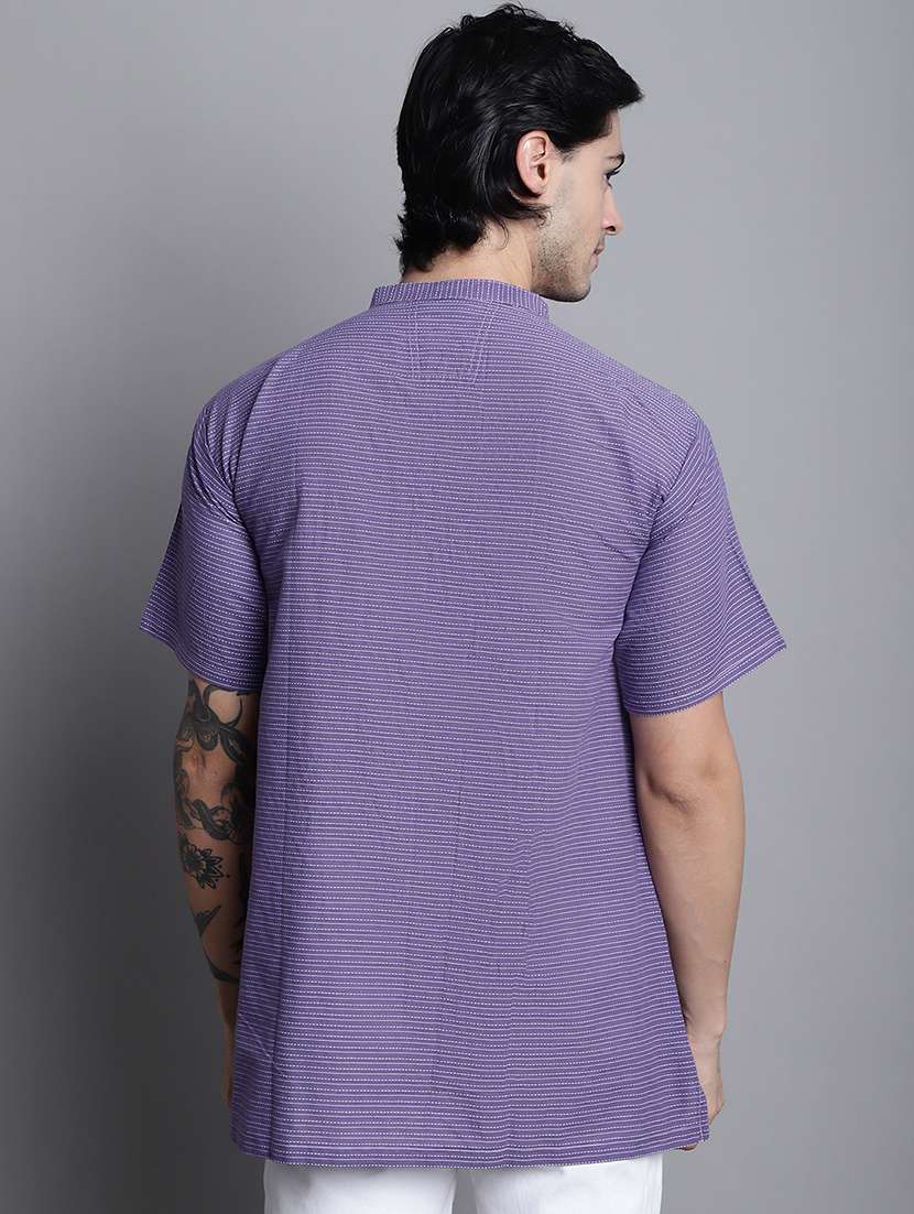 men striped mandarin neck short kurta - 22182613 -  Standard Image - 4