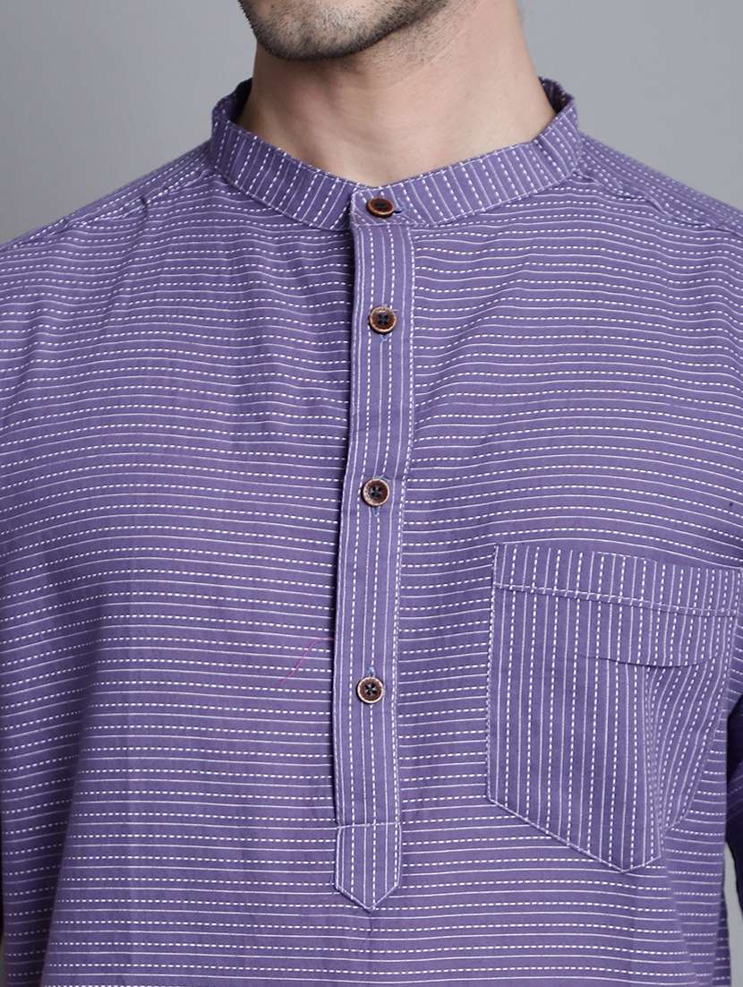 men striped mandarin neck short kurta - 22182613 -  Standard Image - 6