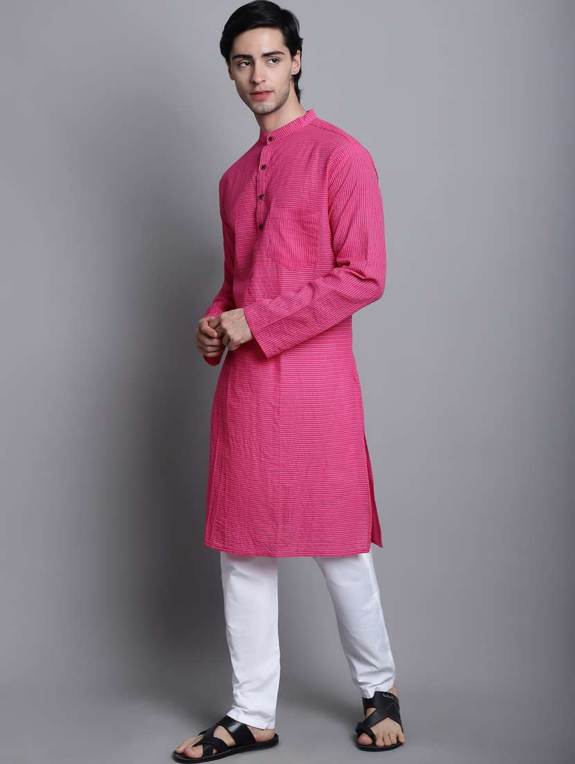 men striped mandarin neck long kurta - 22182614 -  Standard Image - 1
