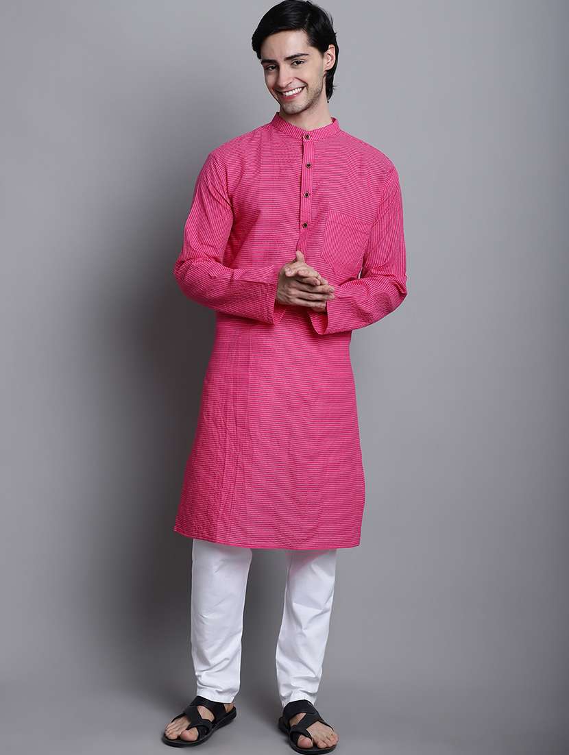 men striped mandarin neck long kurta - 22182614 -  Standard Image - 4