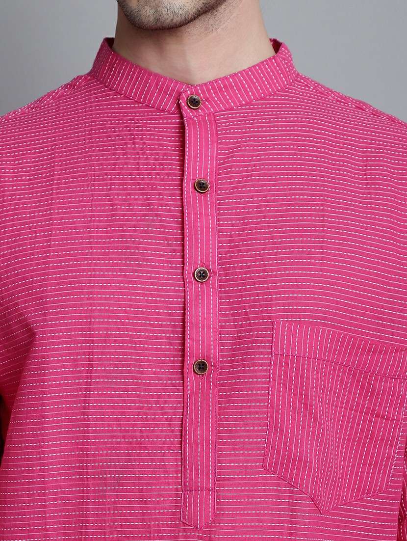 men striped mandarin neck long kurta - 22182614 -  Standard Image - 6
