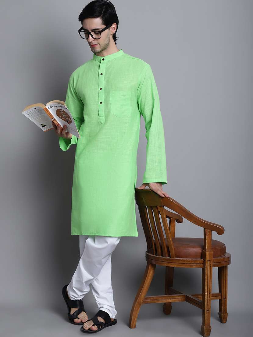men solid mandarin neck long kurta
