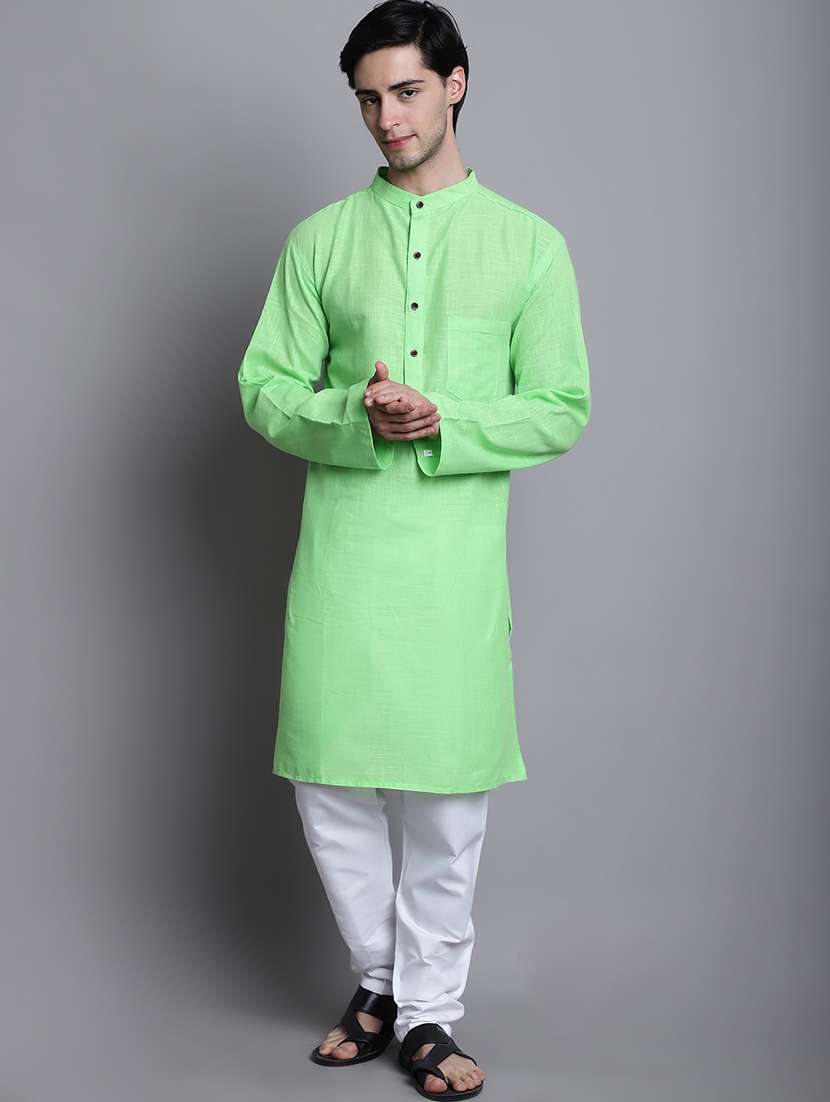 men solid mandarin neck long kurta - 22182616 -  Standard Image - 1
