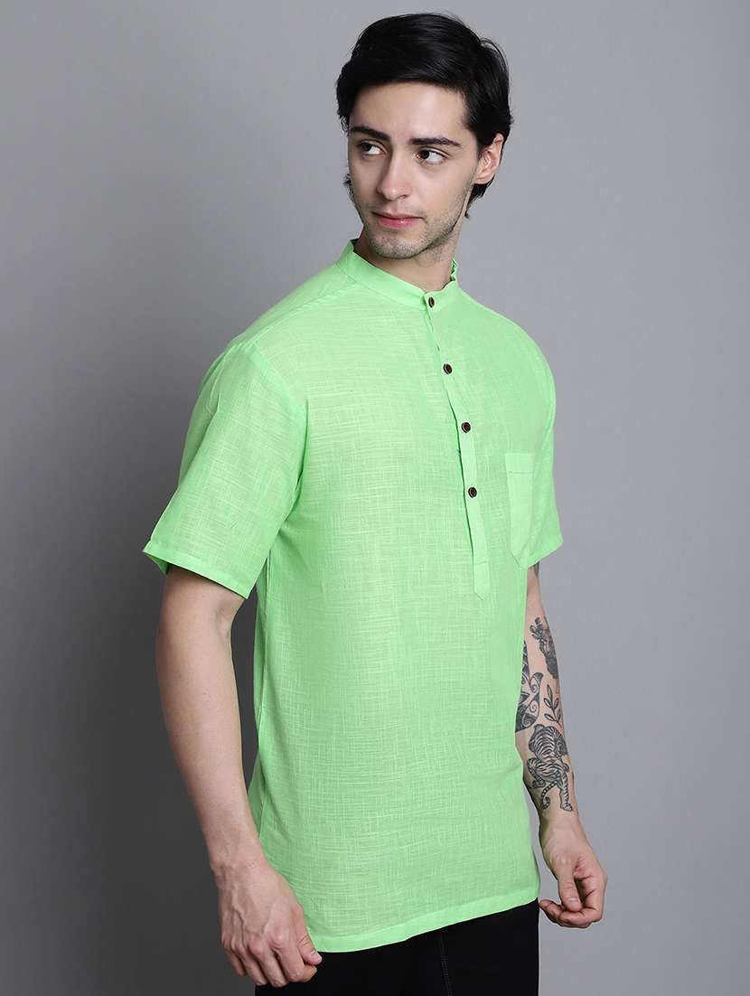 men solid mandarin neck short kurta - 22182617 -  Standard Image - 1