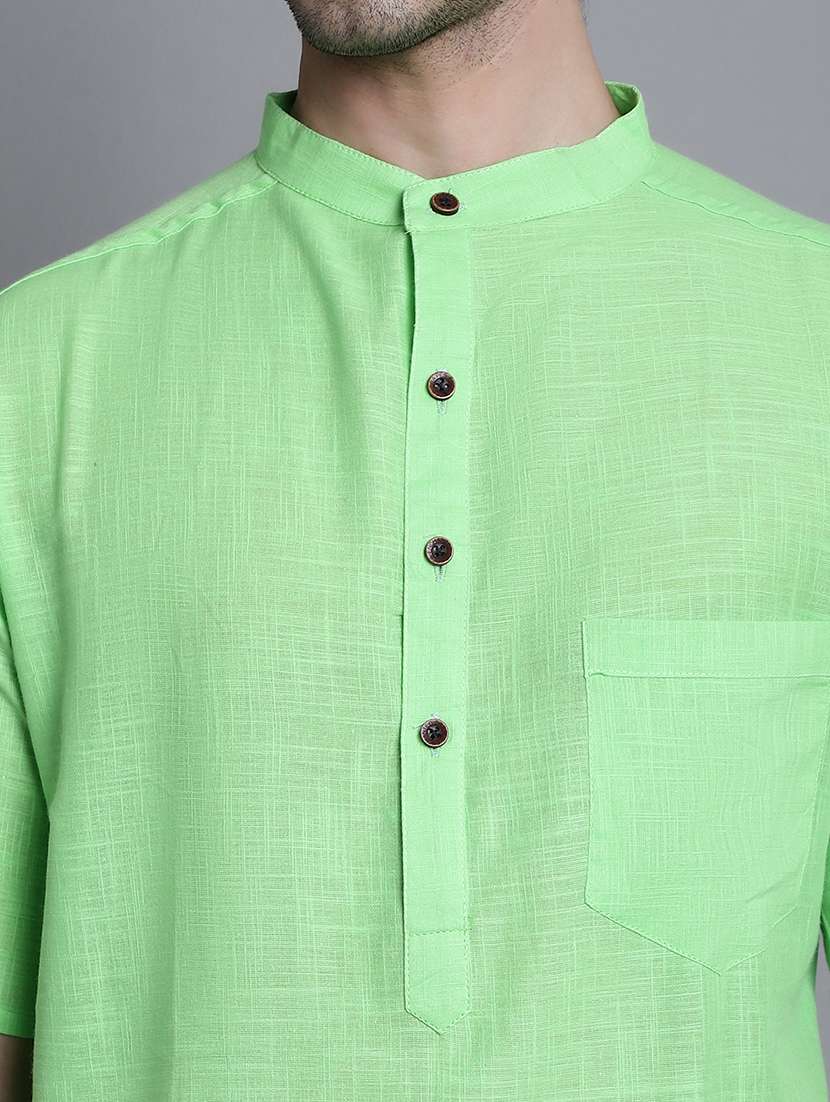 men solid mandarin neck short kurta - 22182617 -  Standard Image - 6