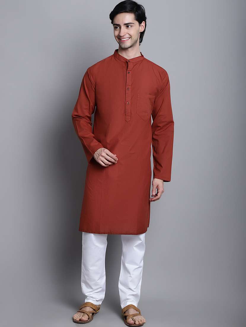 men solid mandarin neck long kurta - 22182618 -  Standard Image - 1