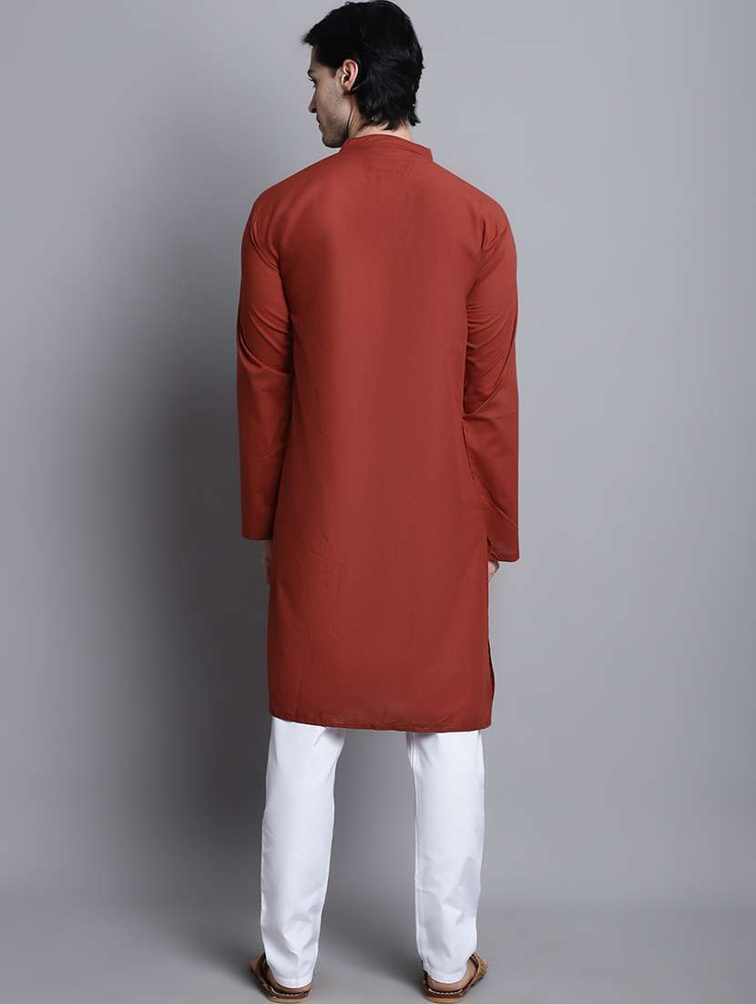 men solid mandarin neck long kurta - 22182618 -  Standard Image - 4