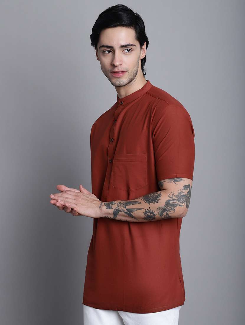 men solid mandarin neck short kurta - 22182619 -  Standard Image - 1