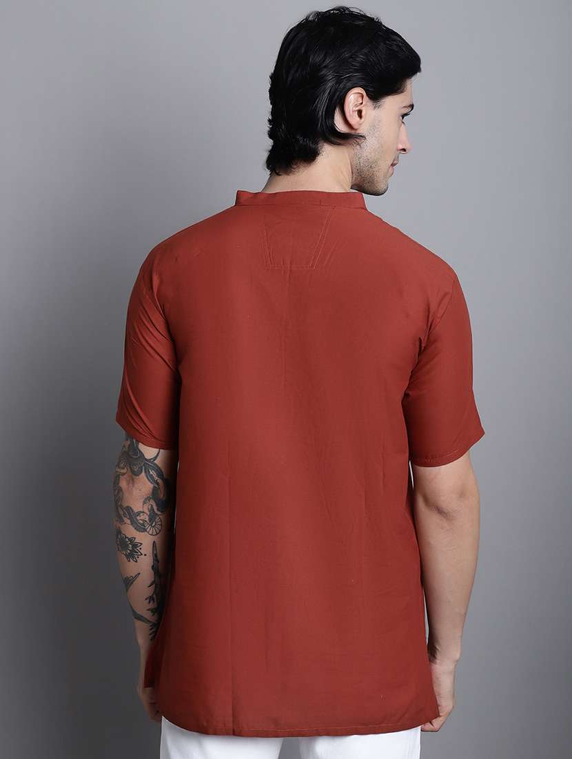 men solid mandarin neck short kurta - 22182619 -  Standard Image - 4